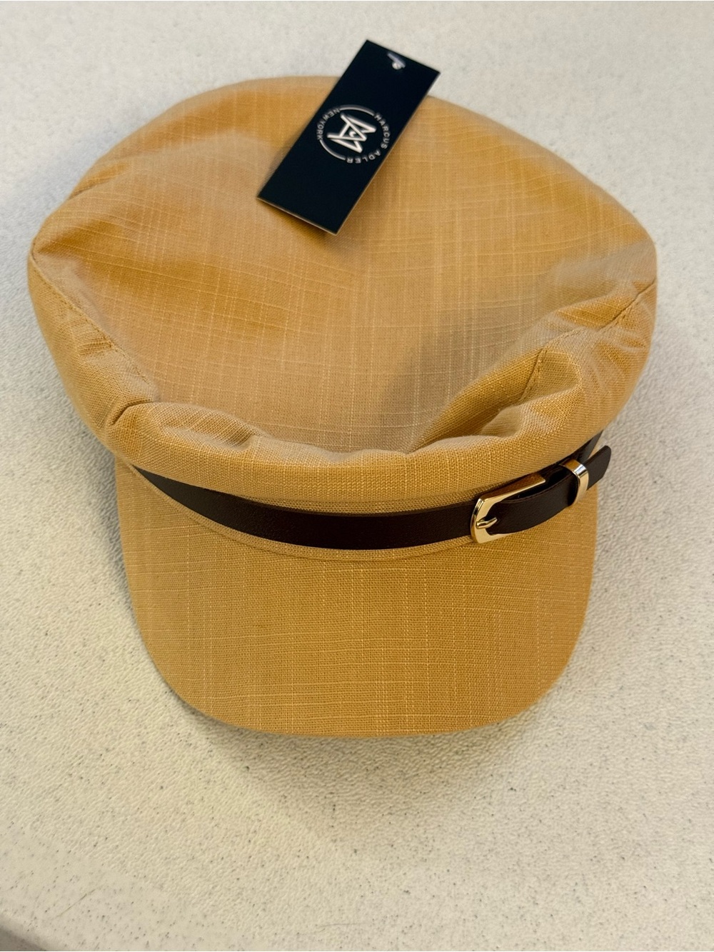Men's Tan Newsboy Cap with Contrast Brown Strap